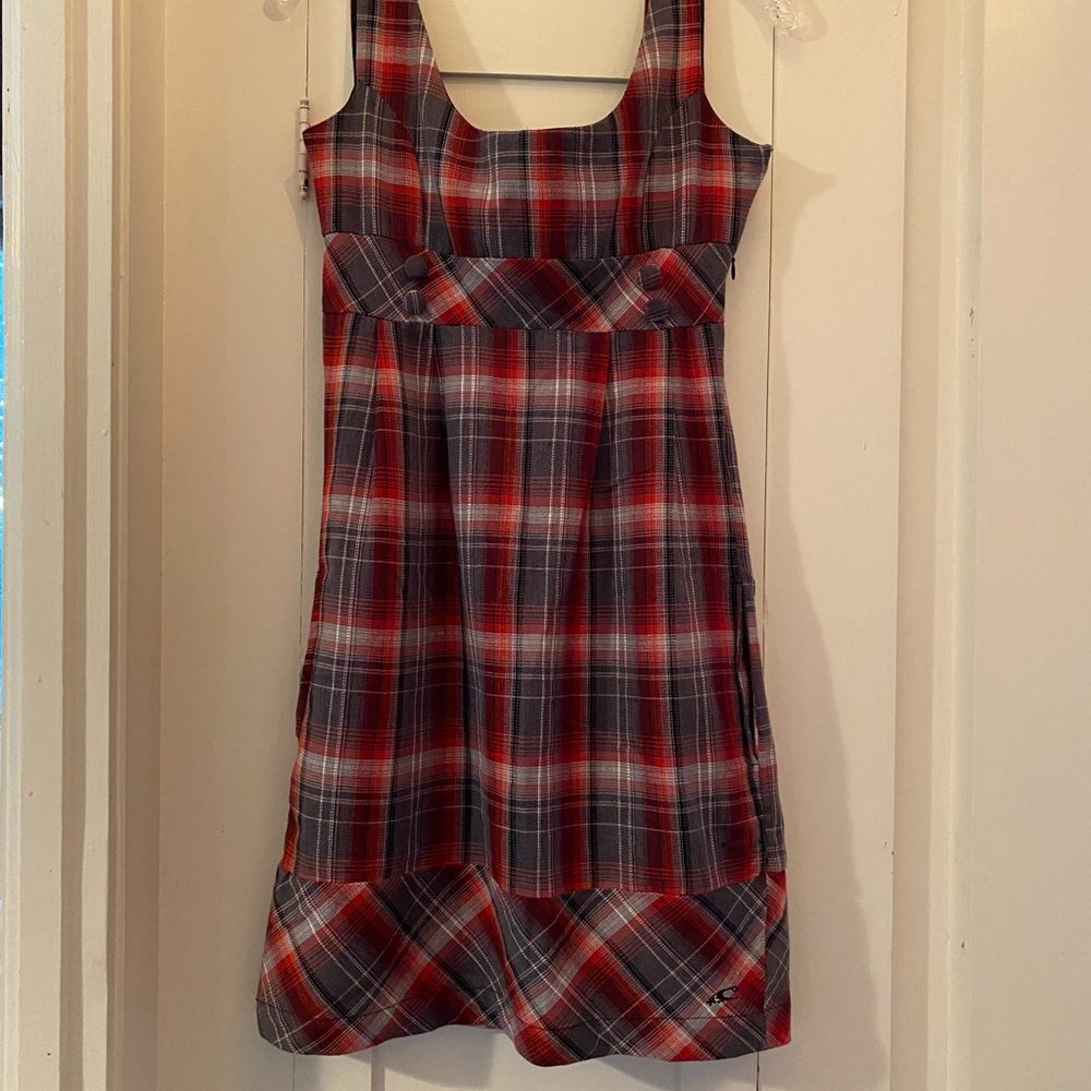 O’Neill red, black and gray plaid dress
